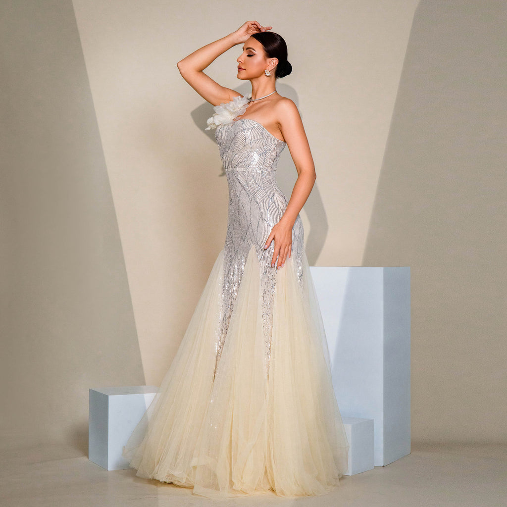 Robe de Cérémonie Asymétrique et Pailletée