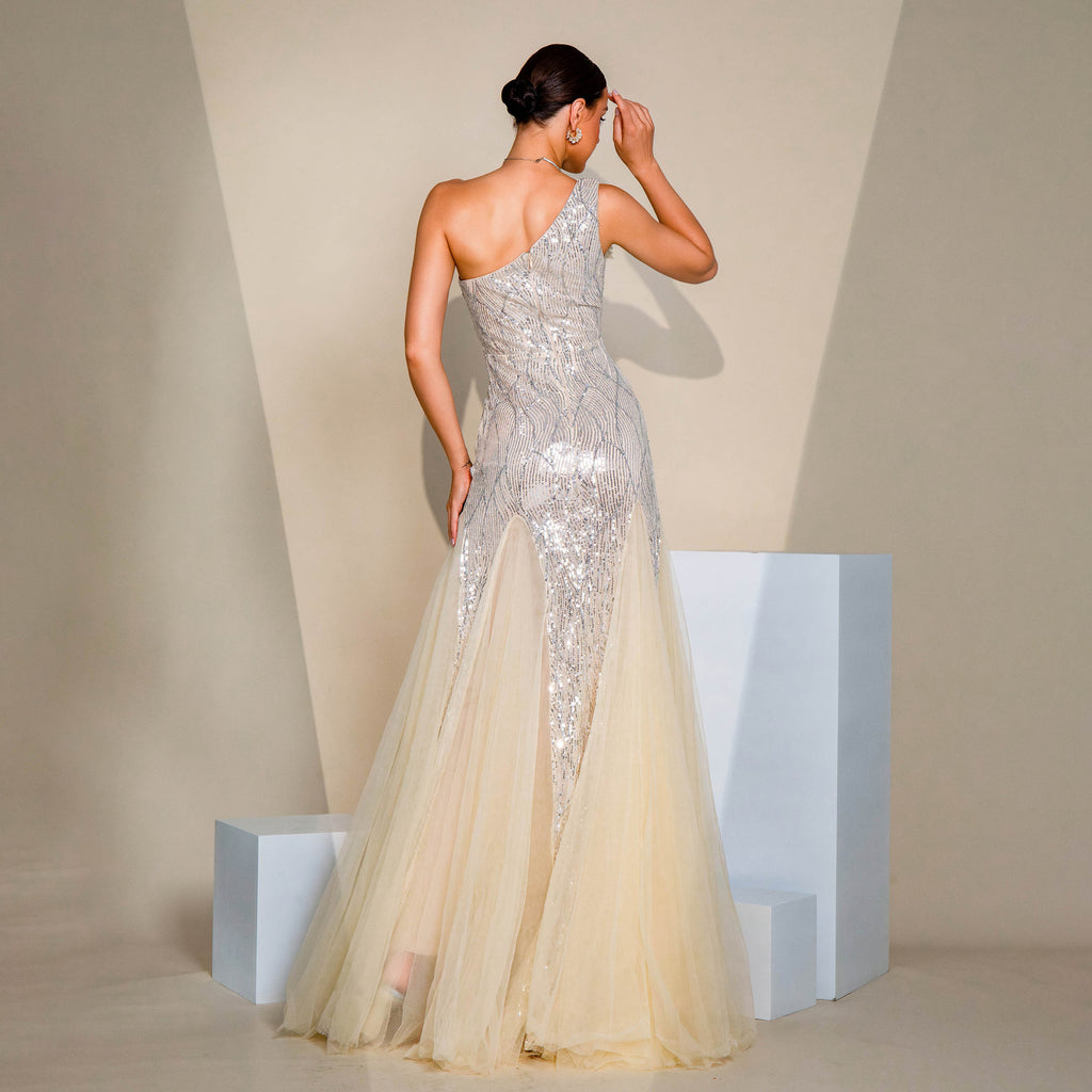 Robe de Cérémonie Asymétrique et Pailletée