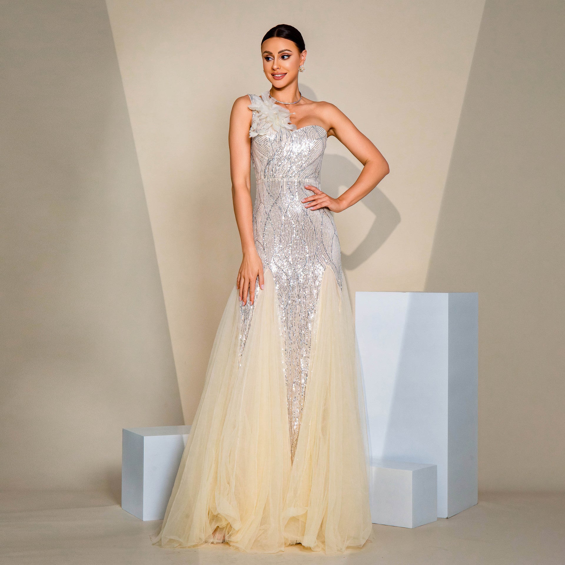 Robe de Cérémonie Asymétrique et Pailletée