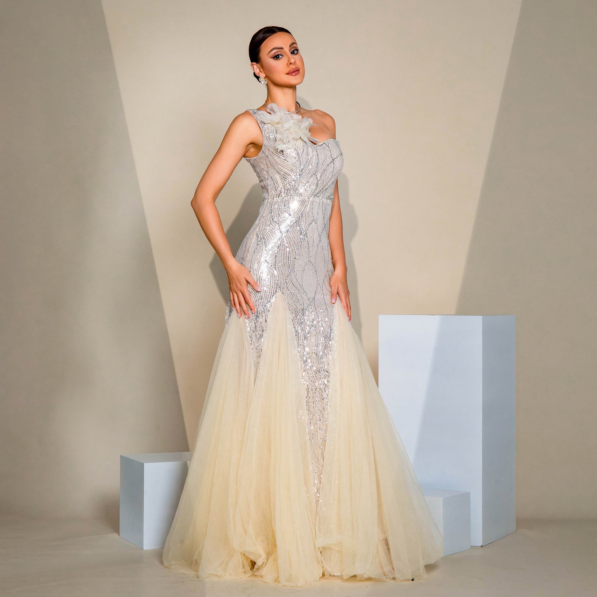 Robe de Cérémonie Asymétrique et Pailletée